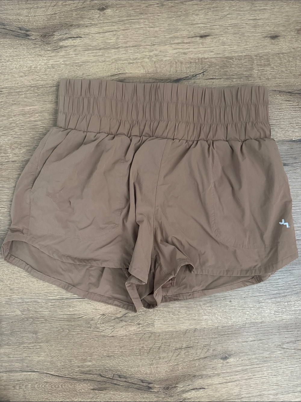 JoyLab Taupe High-Waist Smocked Athletic Shorts